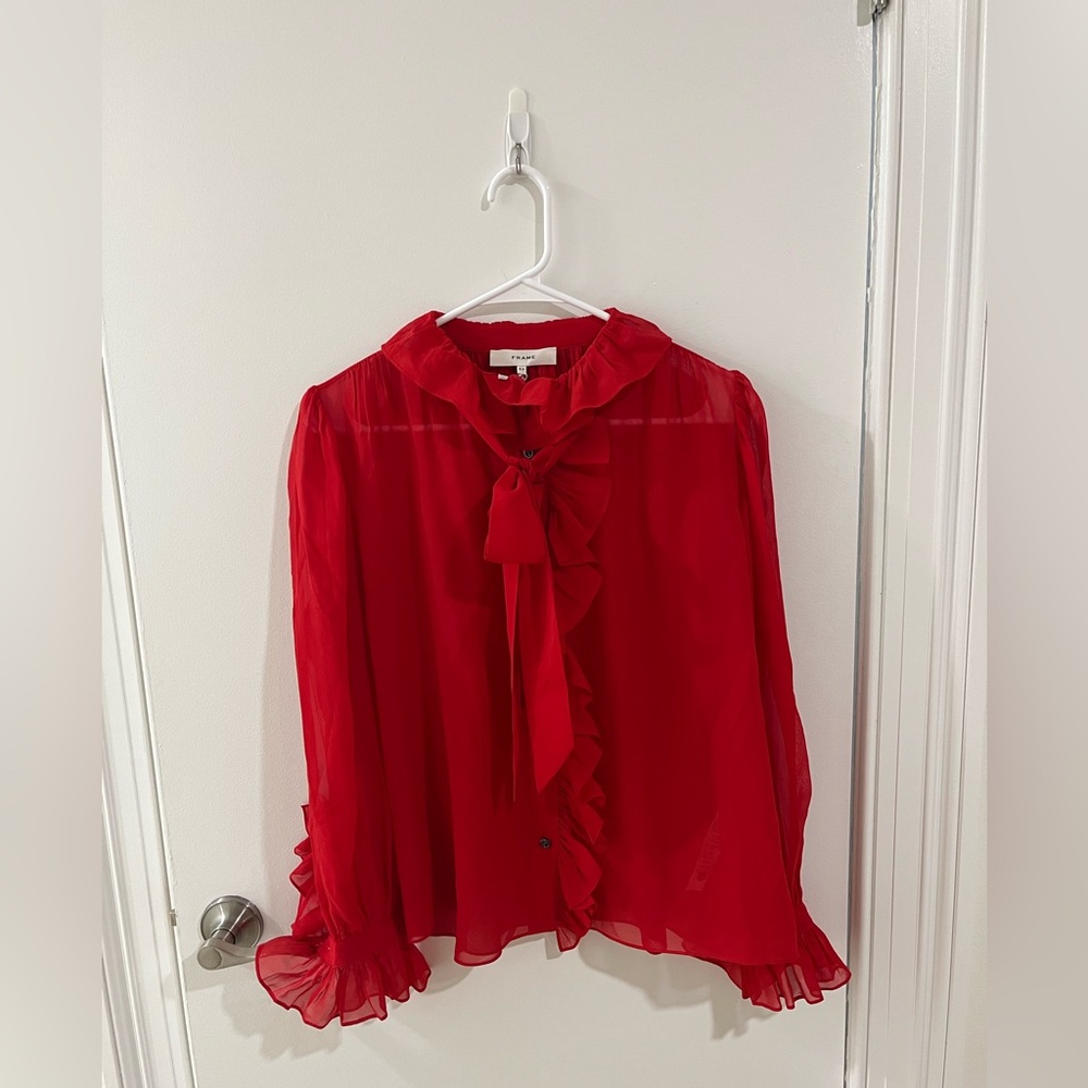 FRAME
Ruffled Silk Button-Front Blouse - Picture 5 of 7